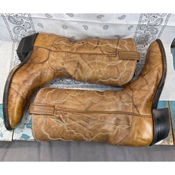 VTG RARE Tony Lama Black Label Tan Marbel Leather Boots Mens Size 8.5B main image 5